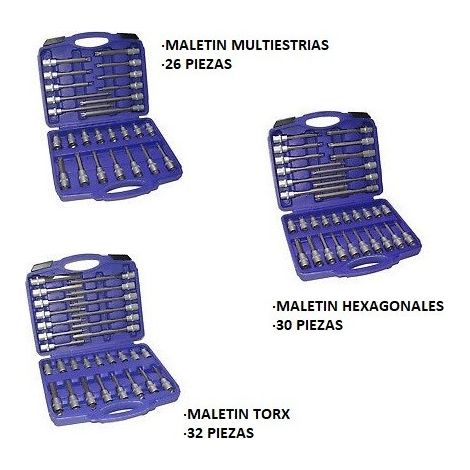 LOTE 3 MALETAS HERRAMIENTAS TORX HEXAGONALES Y MULTIESTRIAS PROFESIONALES