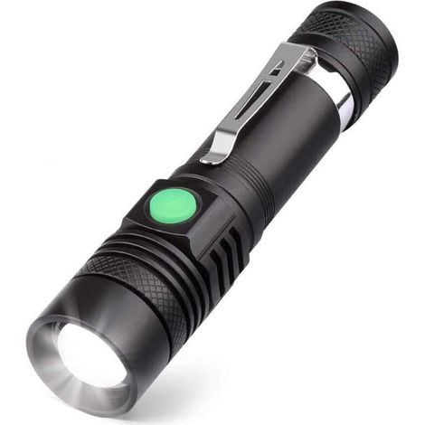 USB Rechargeable LED Flashlight, 600 Lumens Flashlight, IP65 Waterproof, 4 Lighting Modes, Zoomable Flashlight for Household, Camping, Hiking, Emergency (Battery Included) [Energy Class A+++]