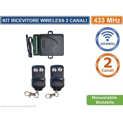 KIT RICEVITORE WIRELESS 433MHz CENTRALINA + 2 TELECOMANDI MONOSTABILE BISTABILE