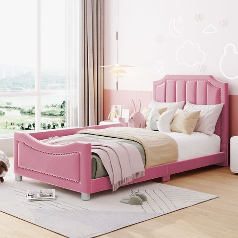 Lit d'enfant rose 90x200 cm-Cadre de lit moelleux Lit multifonctionnel doux (1/5)