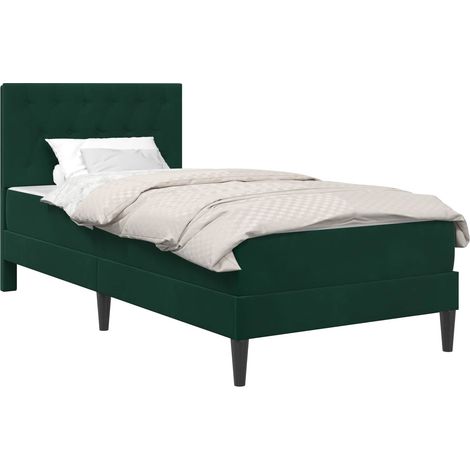 Bed Frame with Mattress Dark Green 90 x 200 cm Velvet vidaXL