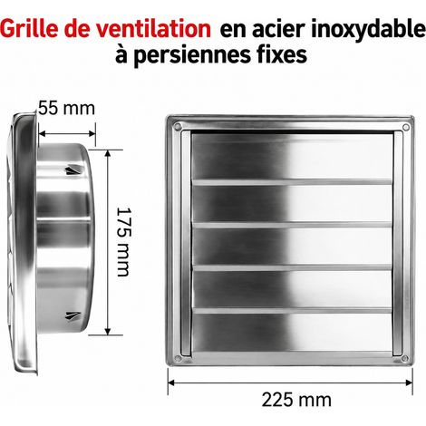 Grille d'aération murale carrée inox 304 180 mm avec grille et volets gravitaires 180mm 23 × 23 × 8 cm 500 g – Livraison gratuite