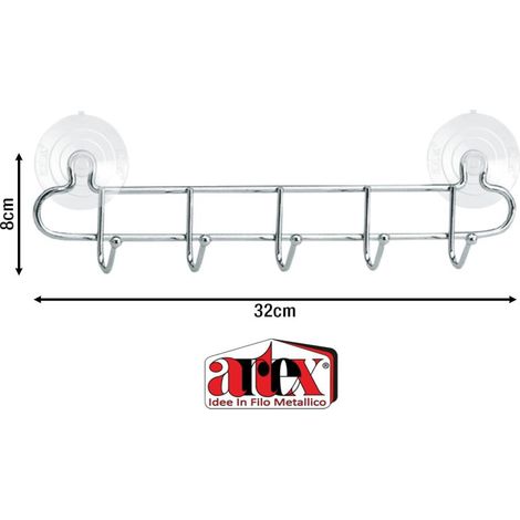 Appenditutto da Cucina Bagno Multiuso con Ventosa Inox Hooky 5 Ganci Artex