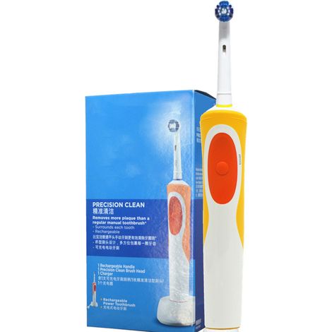 Brosse à dents électrique rotative orange pour adultes, nettoyage automatique rechargeable, élimination de la plaque dentaire, poils souples. (1/5)