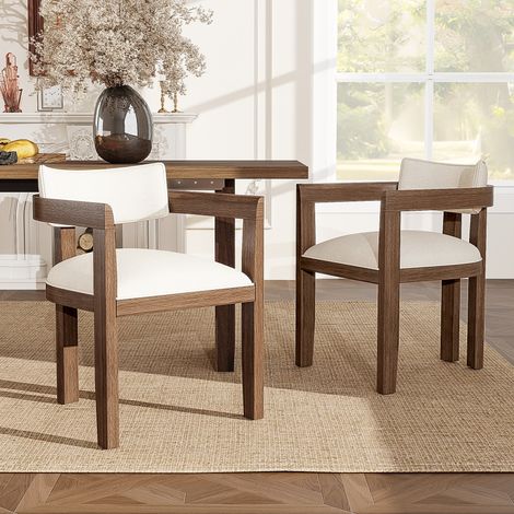Deux chaises de séjour en bois massif. Confortables et respirantes. Idéales pour les salles à manger, les salons, les cafés. Style moderne. Matériau : tissu en lin. Couleur : couleur du bois de noyer. (1/5)