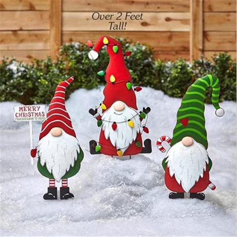 Gnome De Jardin - Piquet En Métal Pour Extérieur - Décoration De Noël - 26 x 15 cm - Lot De 3 (1/5)