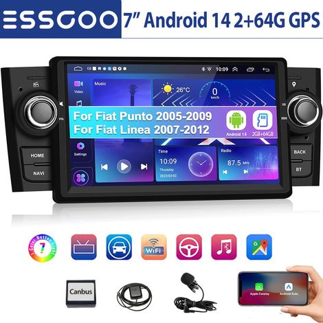 Autoradio pour Fiat Linea 2007-2011 Punto 2005-2009, 7'' Android 14 2G+64G avec CarPlay sans Fil/Android Auto GPS Navi Bluetooth WLAN FM RDS