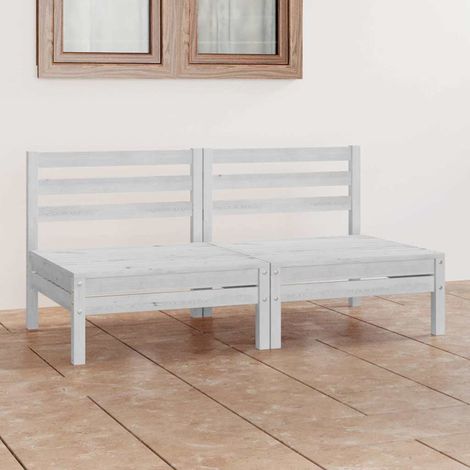 Canapé fixe 2 places de jardin Canapé relax - Banc de jardin Blanc Bois de pin solide BV975710 - BonneVie (1/5)