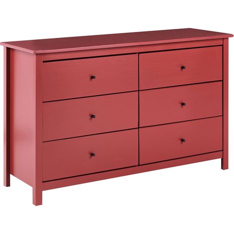 Commode à 6 Tiroirs en Pin Bois Massif Style Scandinave Rouge Bordeaux Barcaldine (1/5)