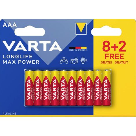 Varta Longlife Max Power AAA Blister 10 (8+2) Pile LR3 (AAA) alcaline(s) 1.5 V 10 pc(s)