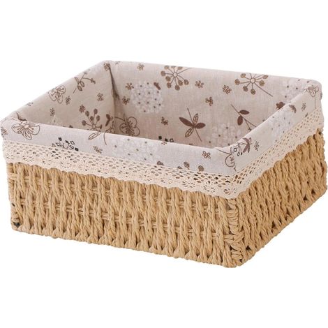 Panier de rangement de bureau en osier tressé à la main, boîte de rangement, contenant de rangement pour l'organisation de la maison avec paille tressée. (1/4)