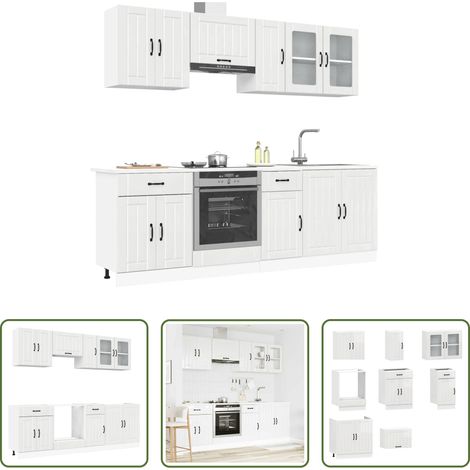 vidaXL Meubles en bois d'ingénierie -  Ensemble de 8 meubles de cuisine "Lucca" en bois d'ingénierie blanc brillant (1/5)
