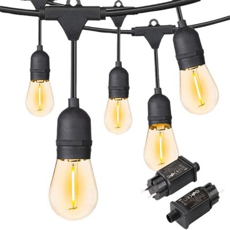 4,9 m lange LED Lichterkette für den Außenbereich dimmbare 1 W S14 Glühbirnen (bruchsicher) robust und wasserdicht für Terrasse, Café, Bistro ode (1/5)