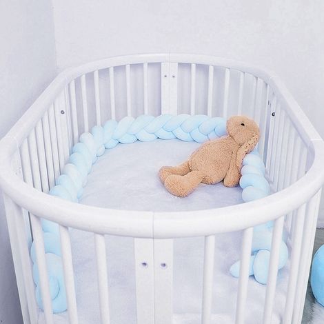 Tour de lit bébé tressé de 1,5 m, coussin long pour chambre de bébé, motif serpent doux (bleu) (1/5)