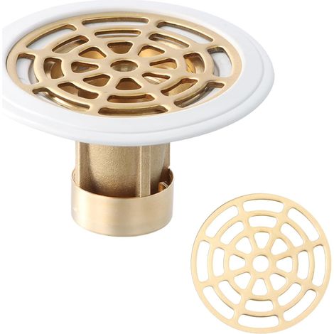 Siphon Douche,Drain de Douche en Laiton,Douche Siphon de Sol avec passoire à Cheveux, Drain de Douche orbiculaire Siphon De Sol Anti-Odeur, Salle de Bain Domestique Désodorisant.