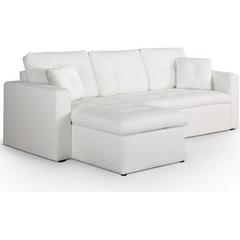 Canapé d’Angle Convertible Toledo à Revêtement Simili Blanc – 5 Places avec Coffre de Rangement – Angle réversible – Salon Moderne (1/5)