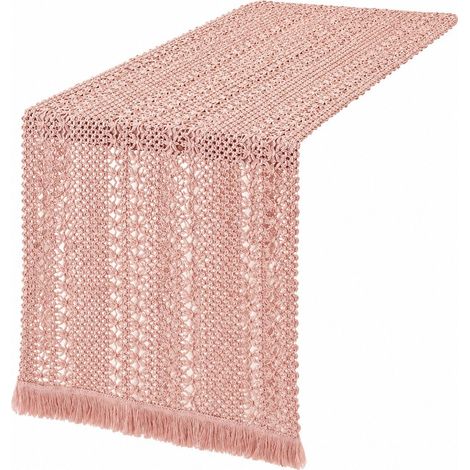 Chemin de table rétro à rayures japonaises, drapeau de table tissé en coton et lin, Noël, 30 cm de large (la largeur dépend de la couleur) x 50 cm de longueur (la taille comprend les pompons) - Rose c (1/4)