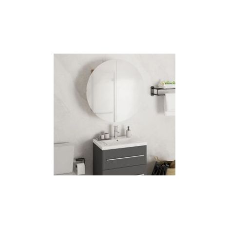 Armoire de salle de bain miroir rond et LED Chêne 47x47x17,5 (1/5)