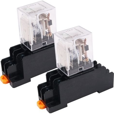 Lot de 2 mini relais électromagnétiques CC 24 V 8 broches DPDT relais 2NO + 2NC avec base de prise et indicateur LED (1/5)
