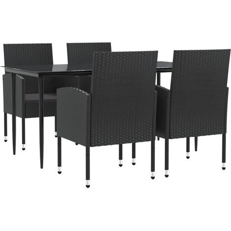 Ensemble à manger de jardin 5 pcs Mobilier de jardin noir résine tressée et acier (1/5)