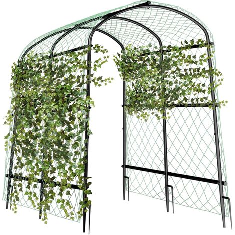 UNHO - Enrejado para Plantas Trepadoras de exterior en metal pintado - Forma de U - con malla de nailon y picos de fijación - Soporte para verduras, frutas y flores - 105x162x160cm