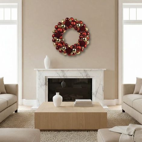 Corona natalizia con palline lucide per decorazione da 43,5 cm -Rosso-Bianco (1/4)