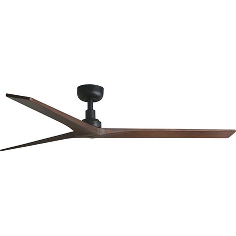 Faro Barcelona – Ventilateur de plafond noir/noyer Ø150cm – 6 vitesses – Télécommande incluse – Pour pièces jusqu'à 28 m² – Moteur silencieux