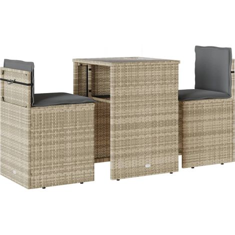 Ensemble de bistro 3 pcs Mobilier de jardin et coussins gris clair résine tressée (1/5)