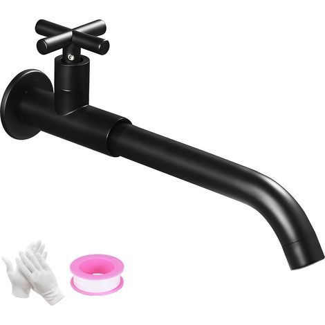Schwarze Wandarmatur für Waschbecken, Gartenarmatur aus schwarzem Messing, 360° schwenkbarer Kaltwasser-Spültischhahn für Küche, Außenbereich, Ausgussbecken, Spülbecken, Badezimmer (1/5)
