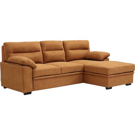 Divano letto angolare destro in tessuto terracotta con tavolino - ULENIO (1/5)
