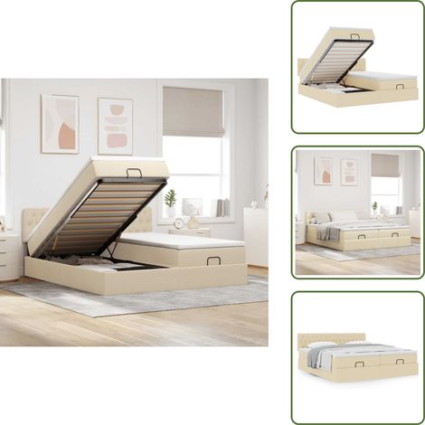Letto matrimoniale - vidaXL Struttura Letto Pouf con Materassi Crema 180x200 cm in Tessuto - Coprimaterasso lavabile