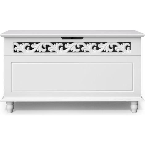 CASARIA® Coffre en bois Jersey Blanc vintage XXL espace de rangement banquette boîte Commode coffre à linge blanc 80x40cm Coffre Jersey