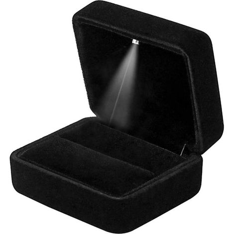 Samtringbox mit LED-Beleuchtung, Heiratsantragsbox, wertvolle Box für Verlobung und Eheschließung (Schwarz) (1/5)