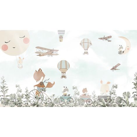 Papier peint panoramique Enfants - Animaux Montgolfières - 130 cm x 73 cm (1/2)