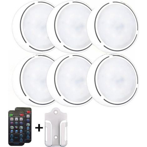 Luci a disco con telecomando, illuminazione sottopensile senza fili a batteria, attacco per rubinetto da cucina, mensola, confezione da 6 - Bianco (1/5)