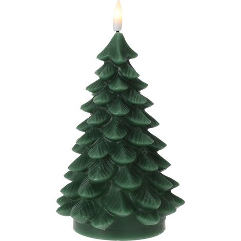 LED Motiv Wachskerze grün 19 cm - Tannenbaum - Weihnachtskerze Batterie betrieben mit Timer - Weihnachtsdeko Motivkerze Weihnachtsbaum Dekokerze feuerlos mit Flackereffekt