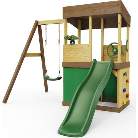 Rebo Lookout Tower with Single Swing, Wave Slide, Adventure and Den Packs (1/4)