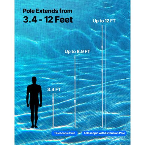 Perche de piscine télescopique de 1 à 3,66 m, poteau de piscine professionnel réglable avec rallonge, bâton de nettoyage en alliage… (1/5)