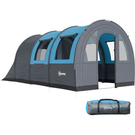 Tienda de Campaña Plegable para 3 Personas con 2 Habitaciones y Bolsa de Transporte Impermeable 480x260x200 cm Gris (1/5)