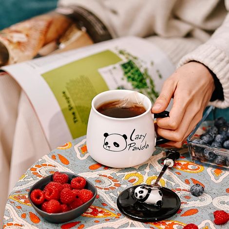 Mug en Céramique avec Couvercle 3D Panda et Cuillère en Acier (1/5)