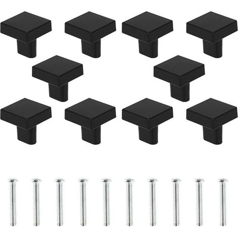 10 Boutons de Porte Noir Boutons d'armoire Carrée en Laiton Massif Poignées de Meuble Cuisine Vintage avec Vis pour Armoire Placards Tiroirs (Noir) (1/5)
