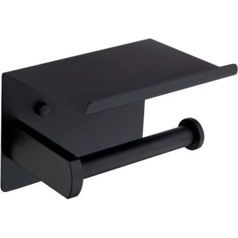 Porte Papier Toilette Noir Mural en Acier Inoxydable Distributeur Papier avec Tablette pour Salle de Bain Cuisine