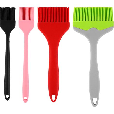 Lot de 4 pinceaux à pâtisserie en silicone de cuisine de 21 cm de long, large pinceau à huile 9,1/7/3,2 cm (2 pièces) pour la cuisine, le barbecue (1/5)