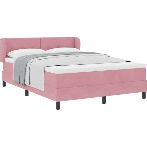 Matelas à ressorts avec tête de lit, rose, 140 x 190 cm, tissu velours. (1/5)