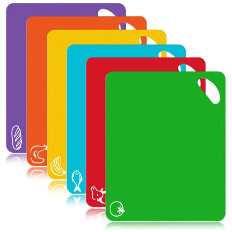 QORVA-Lot de 6 pcs Planches à Découper en Plastiques Code Couleur- Planche à Découper Plastique sans BPA (1/5)
