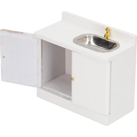 Meuble miniature pour maison de poupée à l'échelle 1:12 avec lavabo, structure réaliste et raffinée, surface lisse en bois pour salle de bain (1/5)