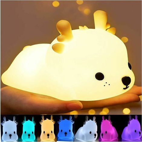 cerf Veilleuse pour bébé et enfant mode double lumière chaude 7 changements de couleur contrôle tactile sensible port USB rechargeable (1/4)