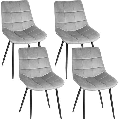 Lot de 4 Chaises de salle à manger, Siège moderne chaise à carreaux, rembourrées, avec pieds en fer, surface en velours lisse-charge 120 kg-gris clair (1/5)