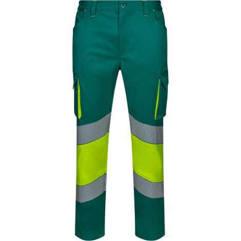 Pantalón bicolor de Alta Visibilidad con cintas reflectantes Reflatex RS en tejido stretch VELILLA Serie 303008S 5XL Verde / Amarillo flúor (1/3)