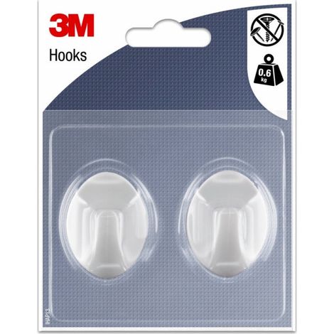 3M – Crochet de rangement adhésif ovale M lot de 2 – Support jusqu'à 0,6 kg – Pose facile sur surfaces lisses – Plastique blanc - IHAP13 (1/2)
